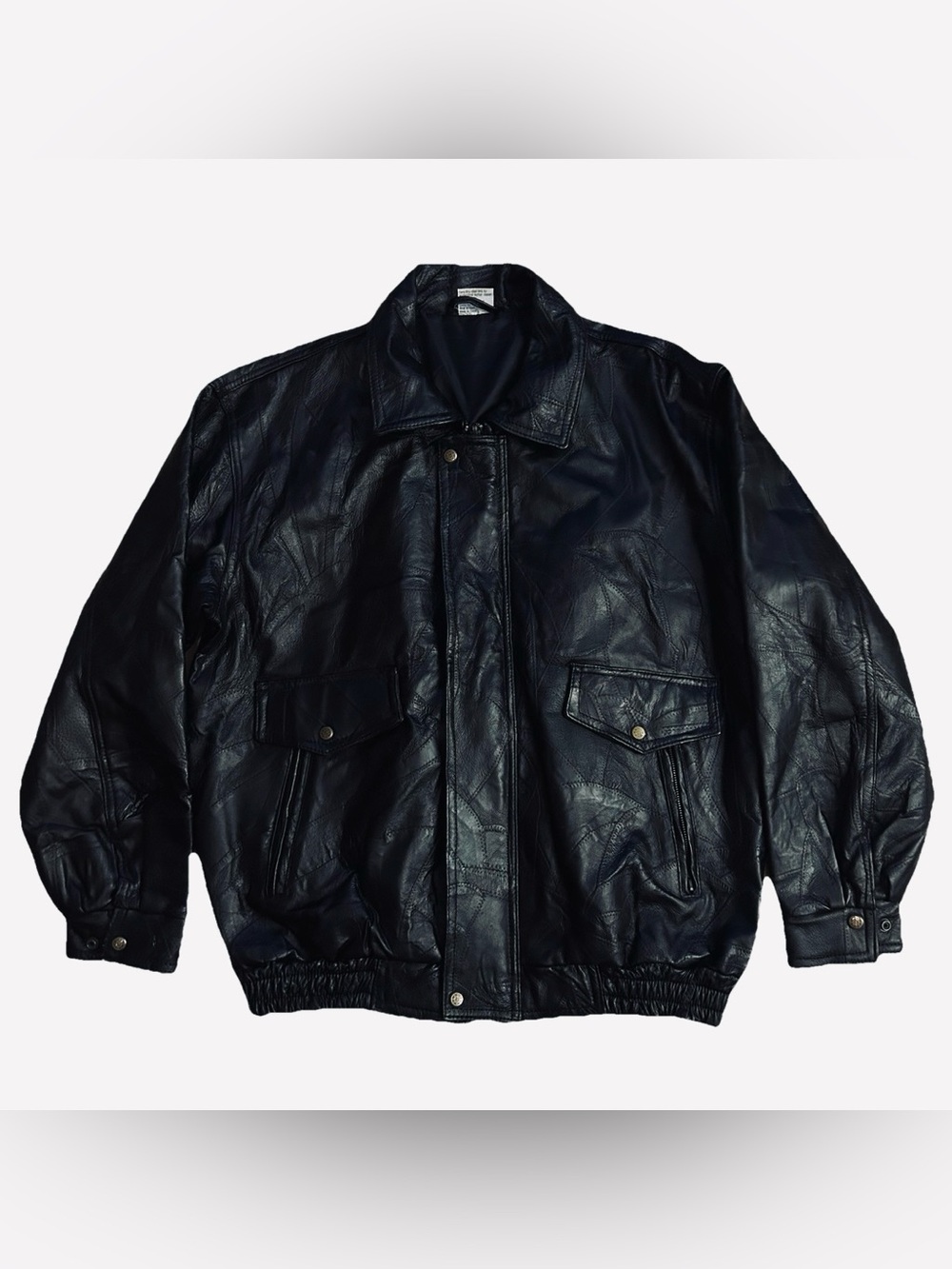 Flight Path Black Leather Bomber Jacket Large